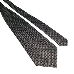 Di Moggio Mens Vintage Silk Tie Black Silver Geometric Pattern Handmade Gift Dad